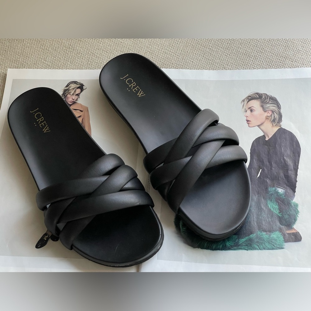 New J. Crew Criss Cross Tube Slide / Sandals In Black Size 10
